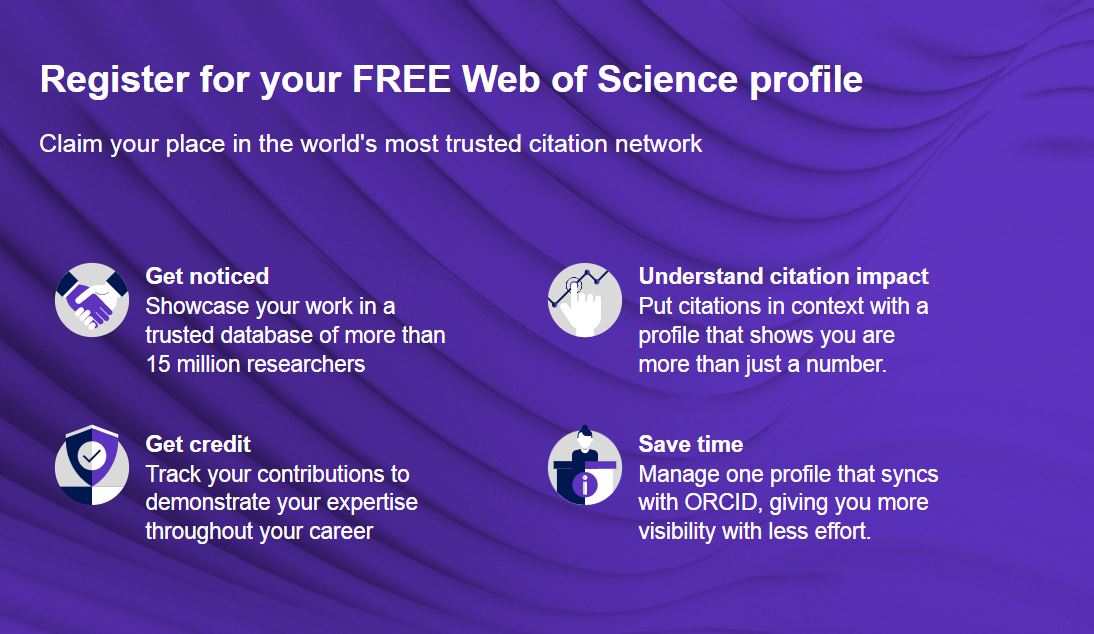 Inscripción en la plataforma Web of Science para acceder a la base de datos de publicaciones.